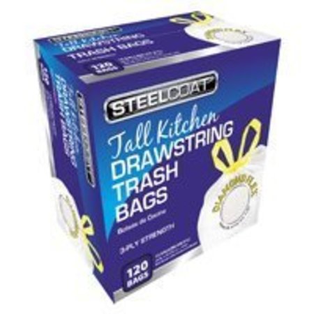 STEELCOAT STEELCOAT FG-P9921-17N Trash Bag, 13 gal Capacity, Drawstring Closure, White FG-P9921-17N
